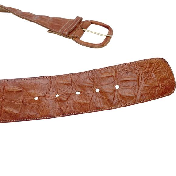 Vintage Made in Italy Cognac Croc Embossed Leather Wide Waist Belt Quiet Luxury Vintage Cognac Croc Embossed Wide Leather Waist Belt Uruguay  main image 4